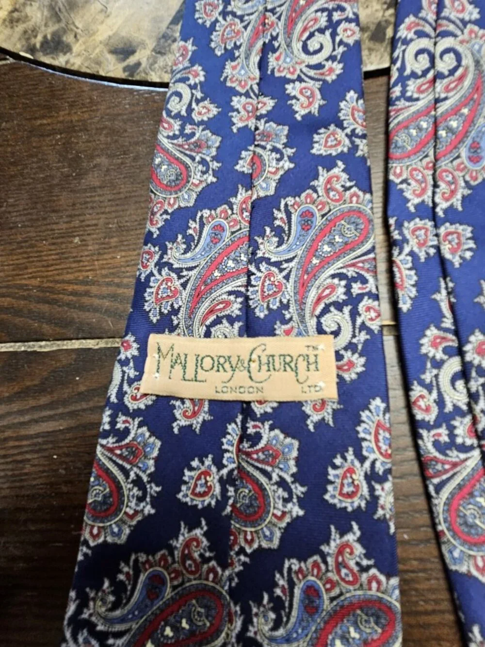 Mallory & Church London Paisley Print Neck Tie Adult Size Blue Red